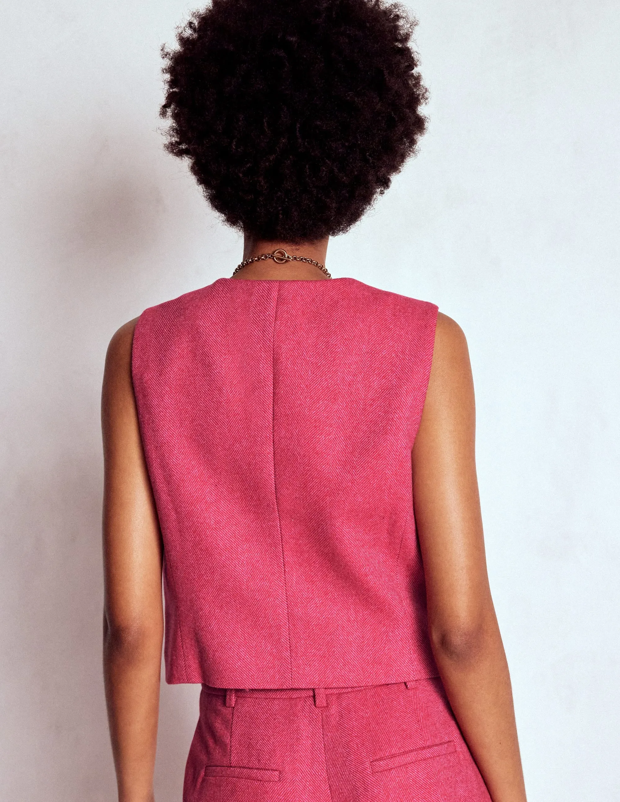 Wool Herringbone Waistcoat-Pink Herringbone Multi pockets RecycledPolyester