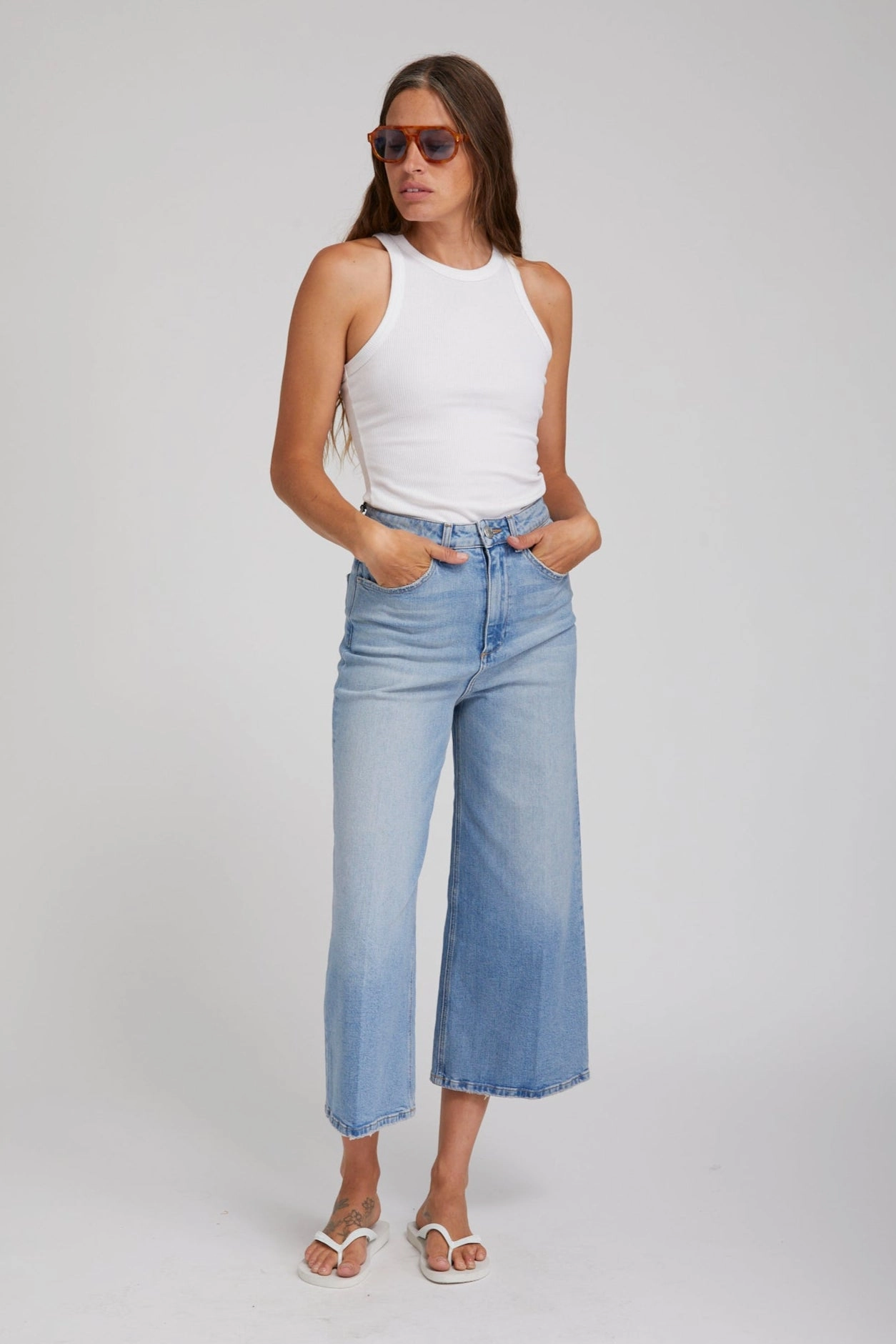 Layered Panel Construction Woolfe Denim Culotte Pants