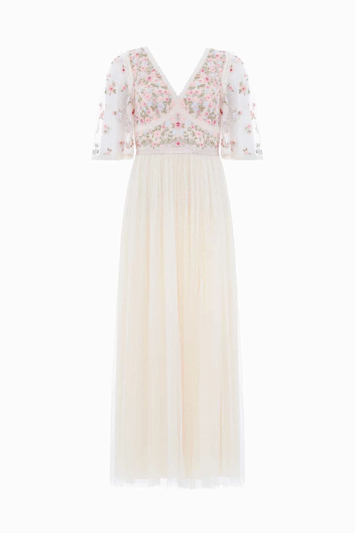 Sleek Vibe Ribbon Bouquet Bodice Ankle Gown