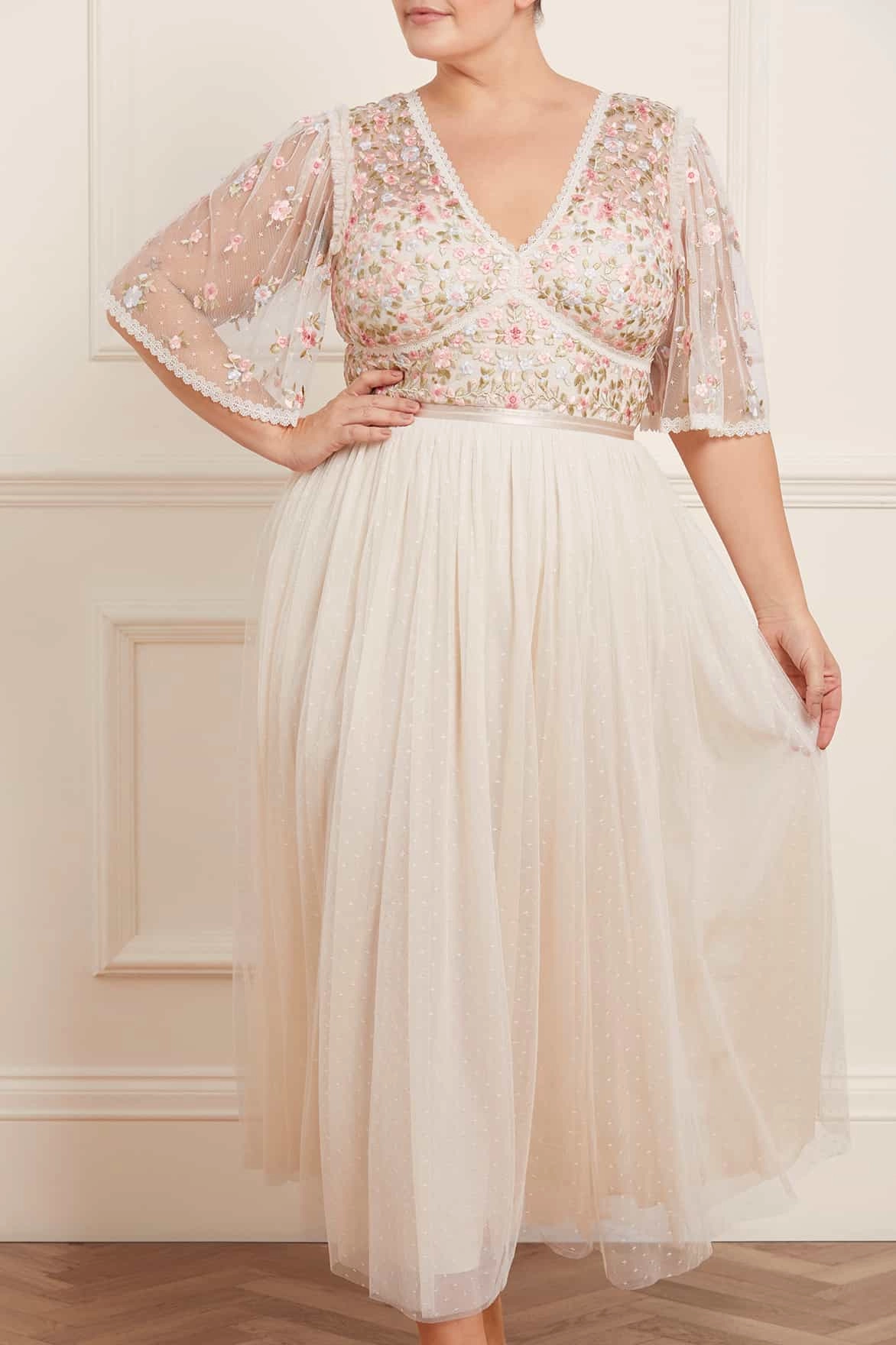 Ribbon Bouquet Bodice Ankle Gown Shade Soft