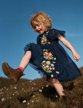 Embroidered Tulle Dress-College Navy Silky Silhouette