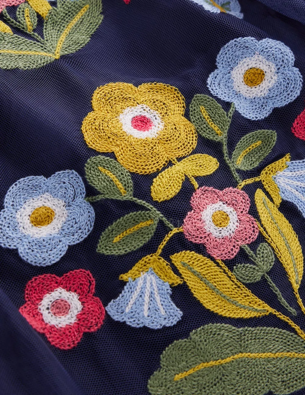 Stylish day dress Modern Layering Embroidered Tulle Dress-College Navy