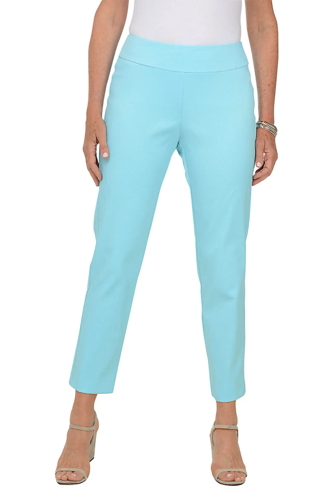 Stretch Fit Aqua Textured Pique Pull-On Ankle Pant