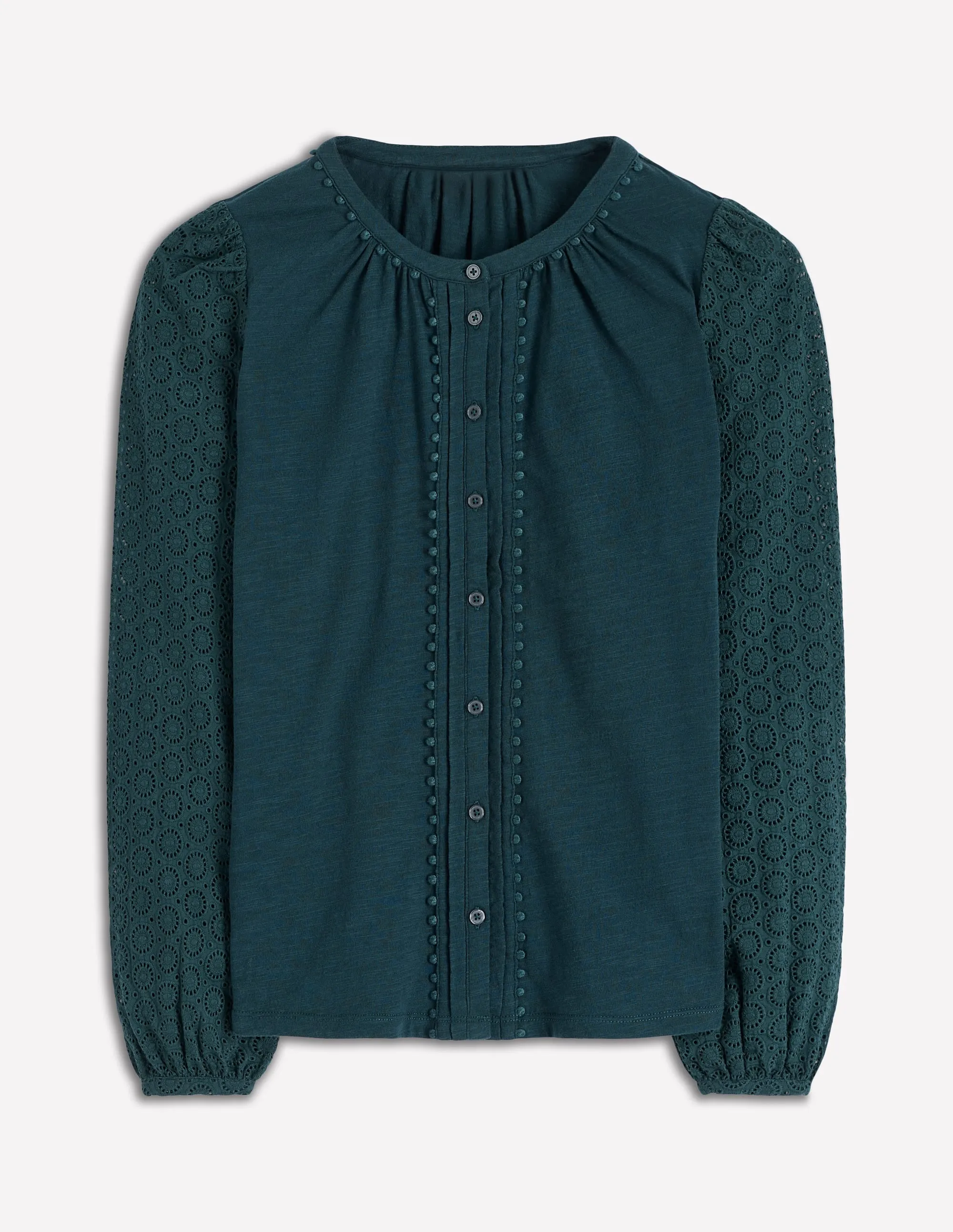 Eden Broderie Jersey Shirt-Midnight Teal Soft Brushed Finish