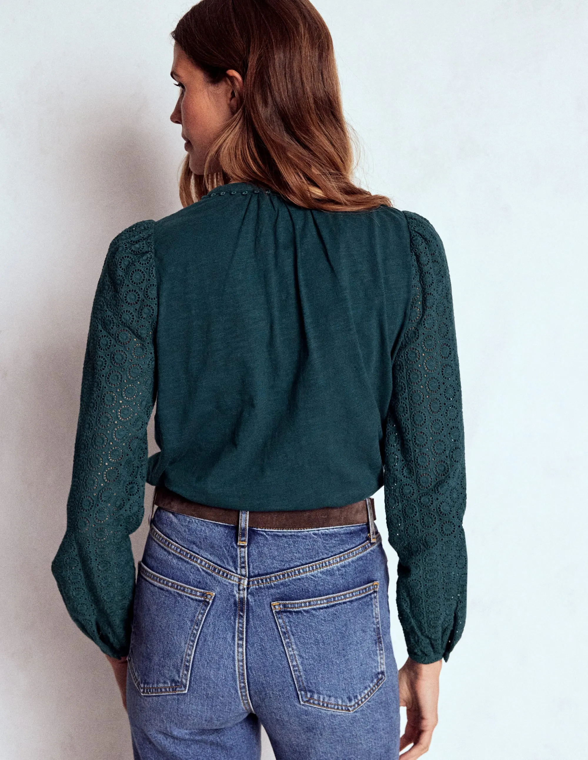 Convertible Design Odor Control Finish Eden Broderie Jersey Shirt-Midnight Teal