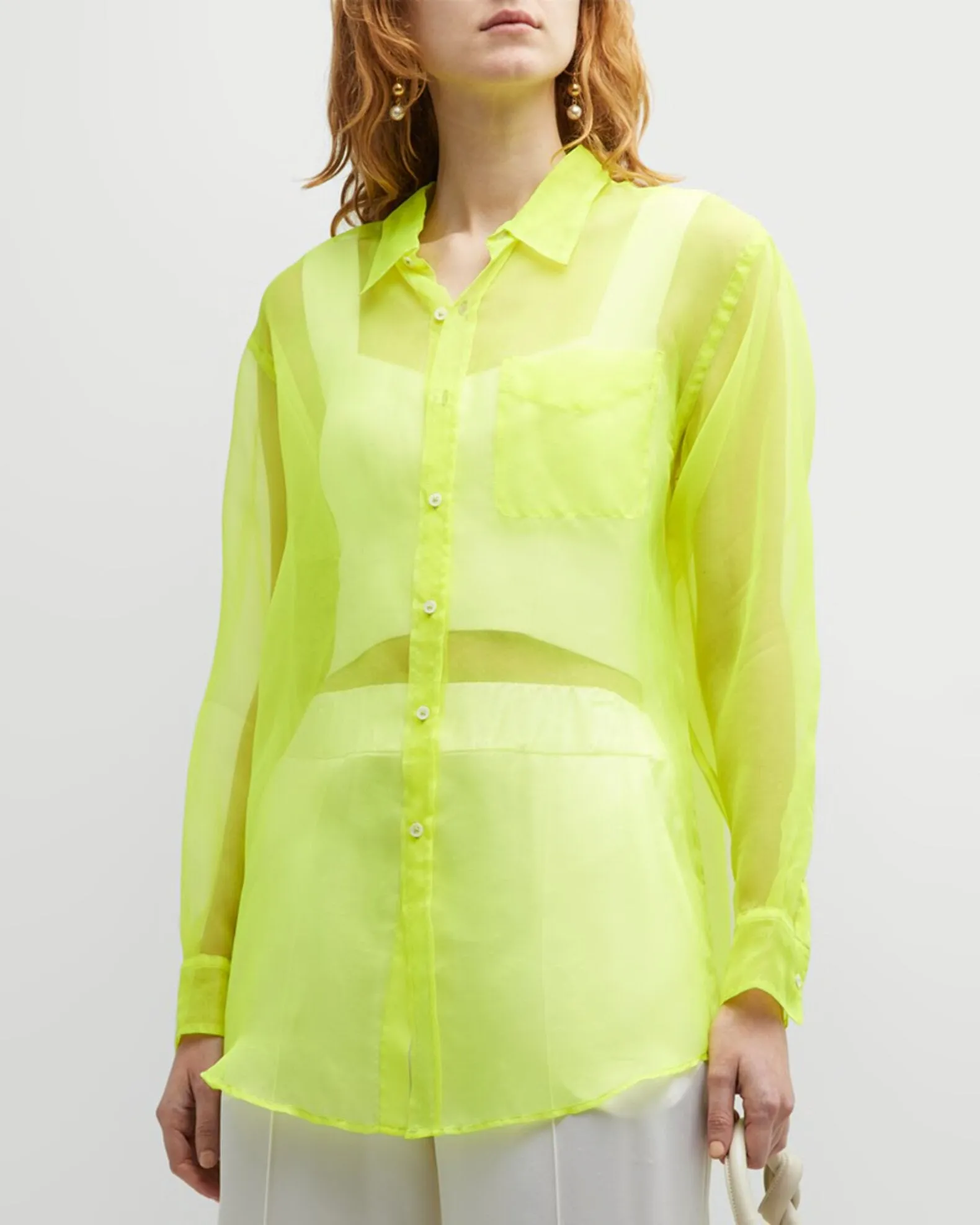 Neon Silk Organza Oversized Shirt Wicking Inner Lining Non Restrictive Armhole Cut