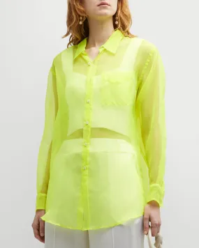 Adjustable Collar System Neon Silk Organza Oversized Shirt