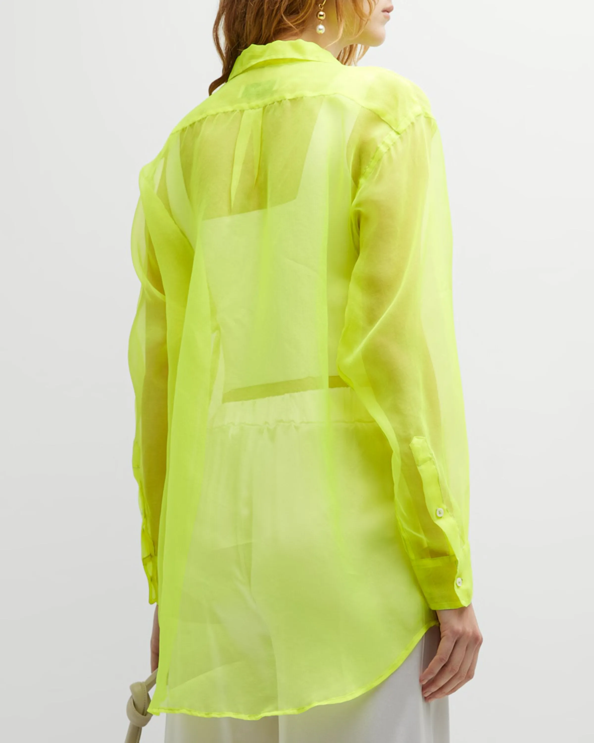 Linen Blend Fabric LongWearingComfort Neon Silk Organza Oversized Shirt