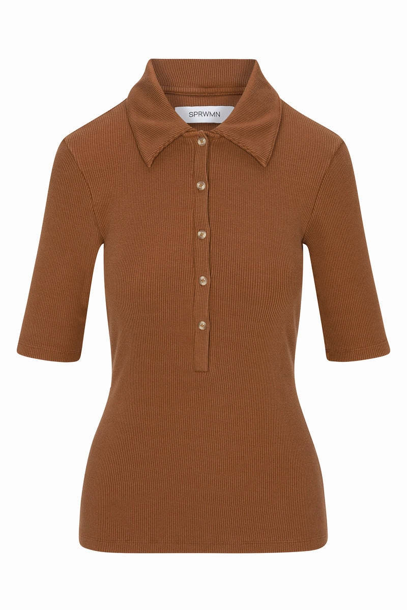 Reflective Trim Garment Dyed Finish Chestnut Rib Mid Sleeve Polo Top