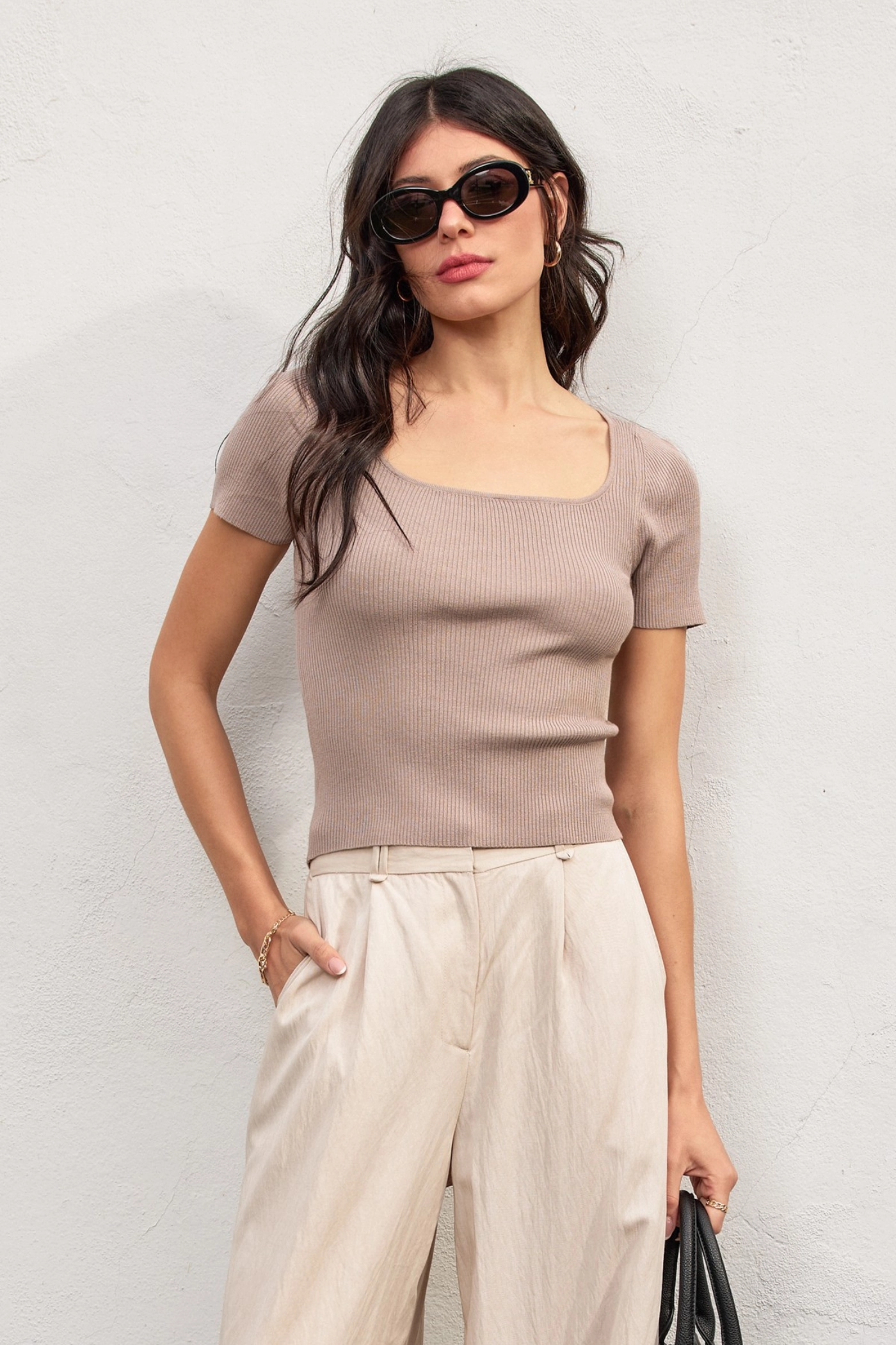 SERENA SQUARE NECK TOP Reflective Accent Stripes