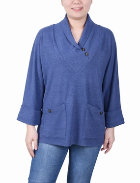 Long Sleeve Shawl Collar Top With Pockets Classic Style MinimalistDesign