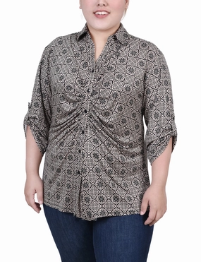 Plus Size 3/4 Roll Tab Rouched-Front Top AllDay Comfort Design Abrasion Resistant Surface