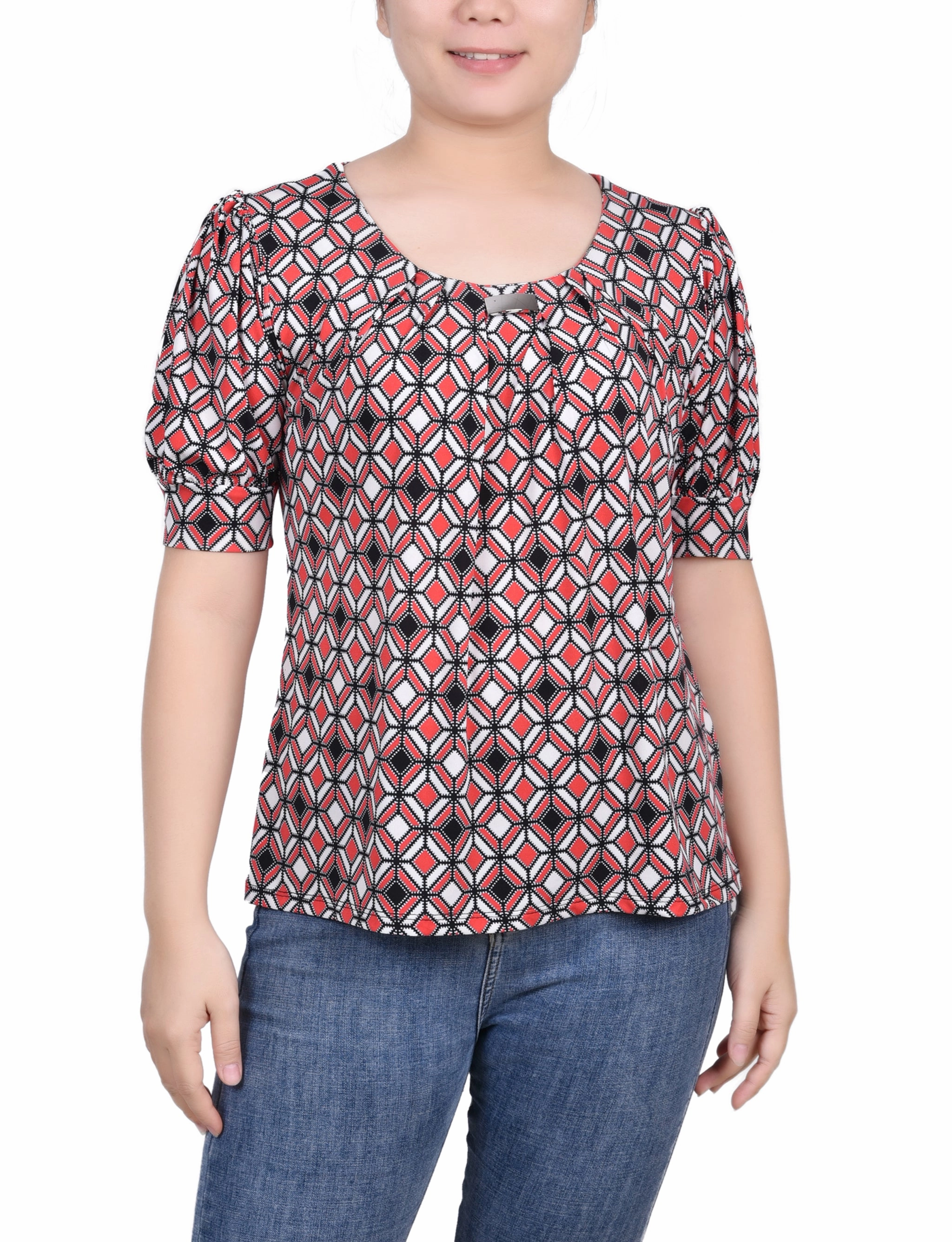 StainRepellentCoating Petite Short Sleeve Balloon Sleeve Top