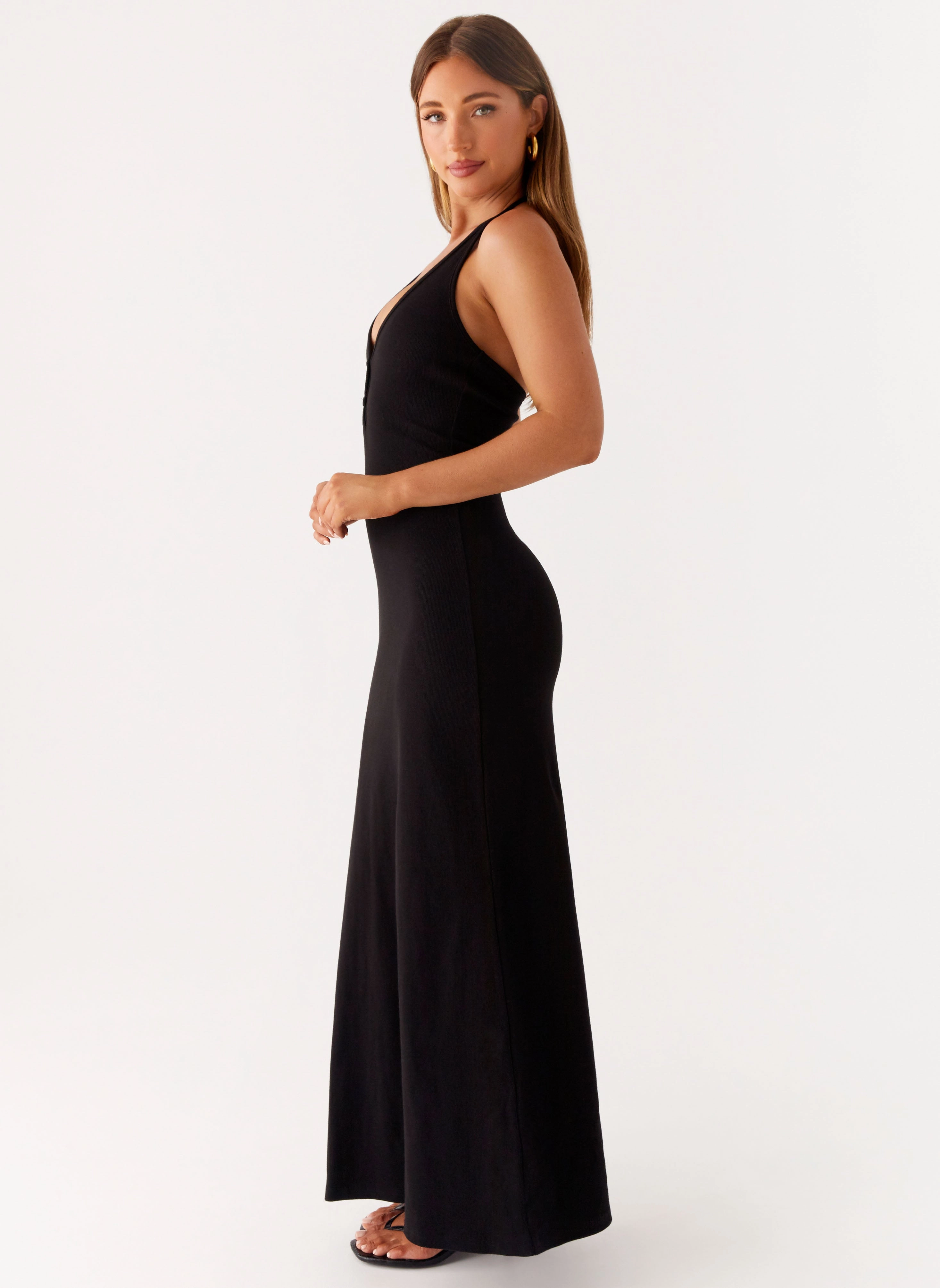 Yaselle Button Front Maxi Dress - Black
