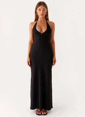 Yaselle Button Front Maxi Dress - Black