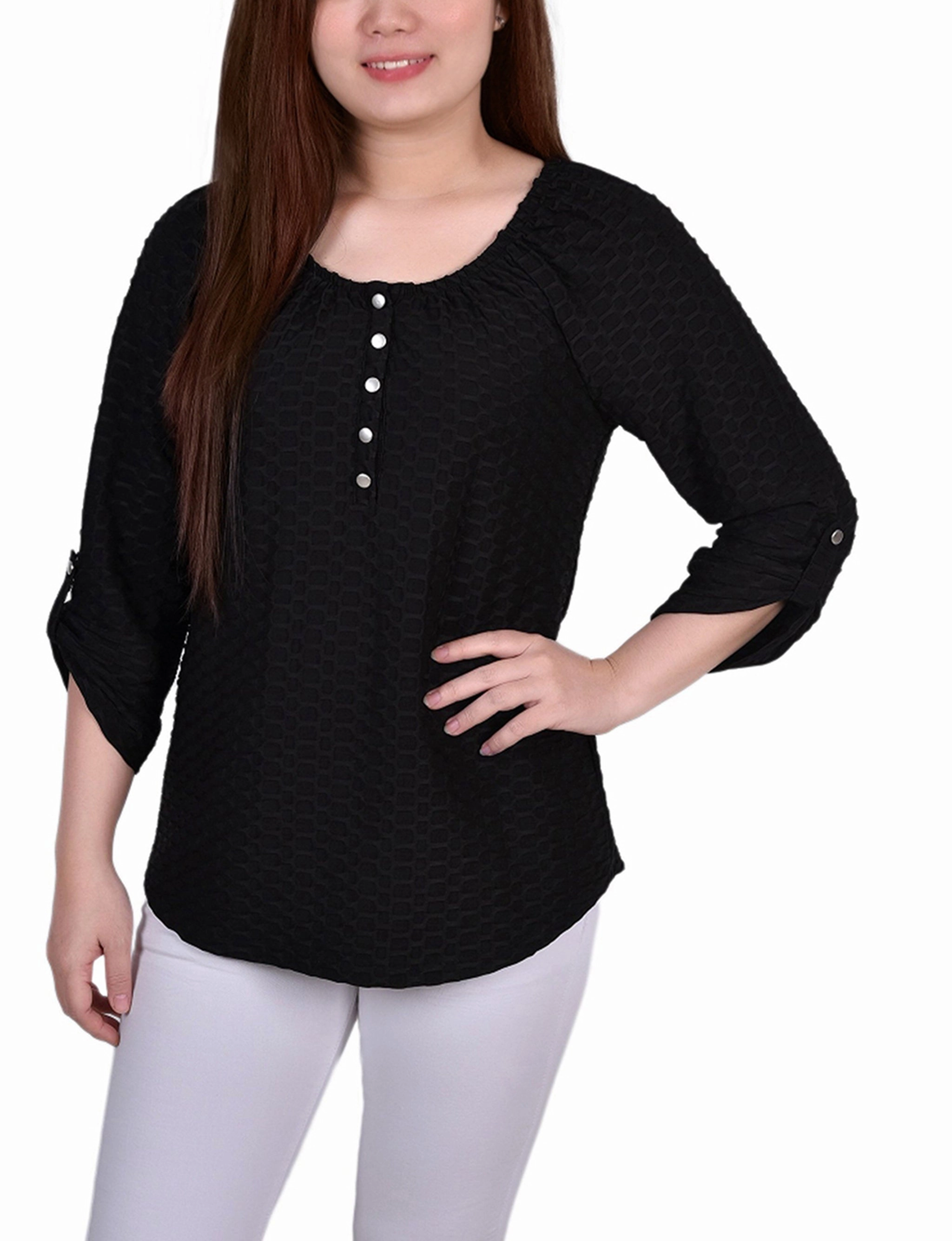 Petite 3/4 Sleeve Honeycomb Top ZipClosure