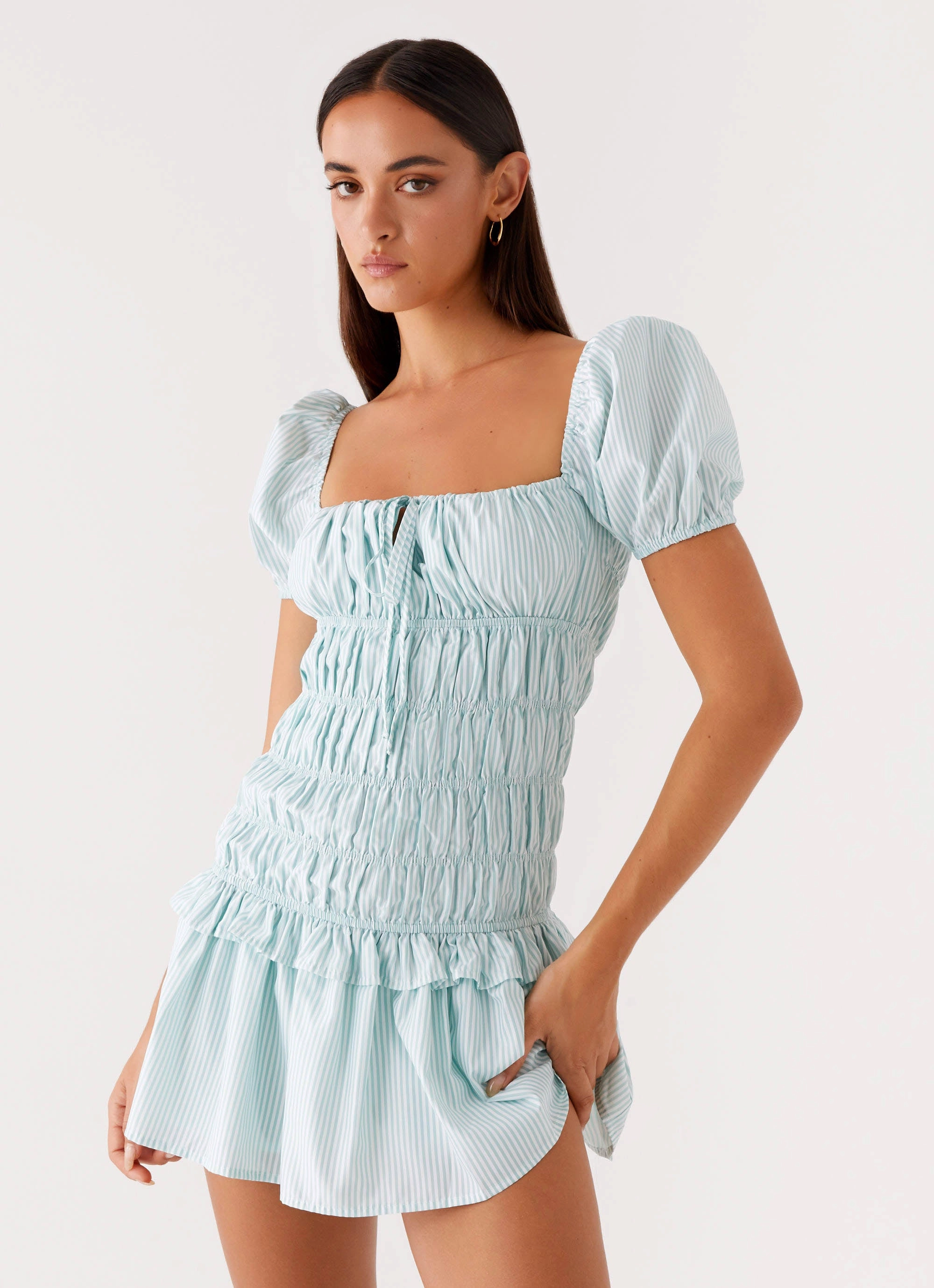 Yolene Mini Dress - Green Gingham