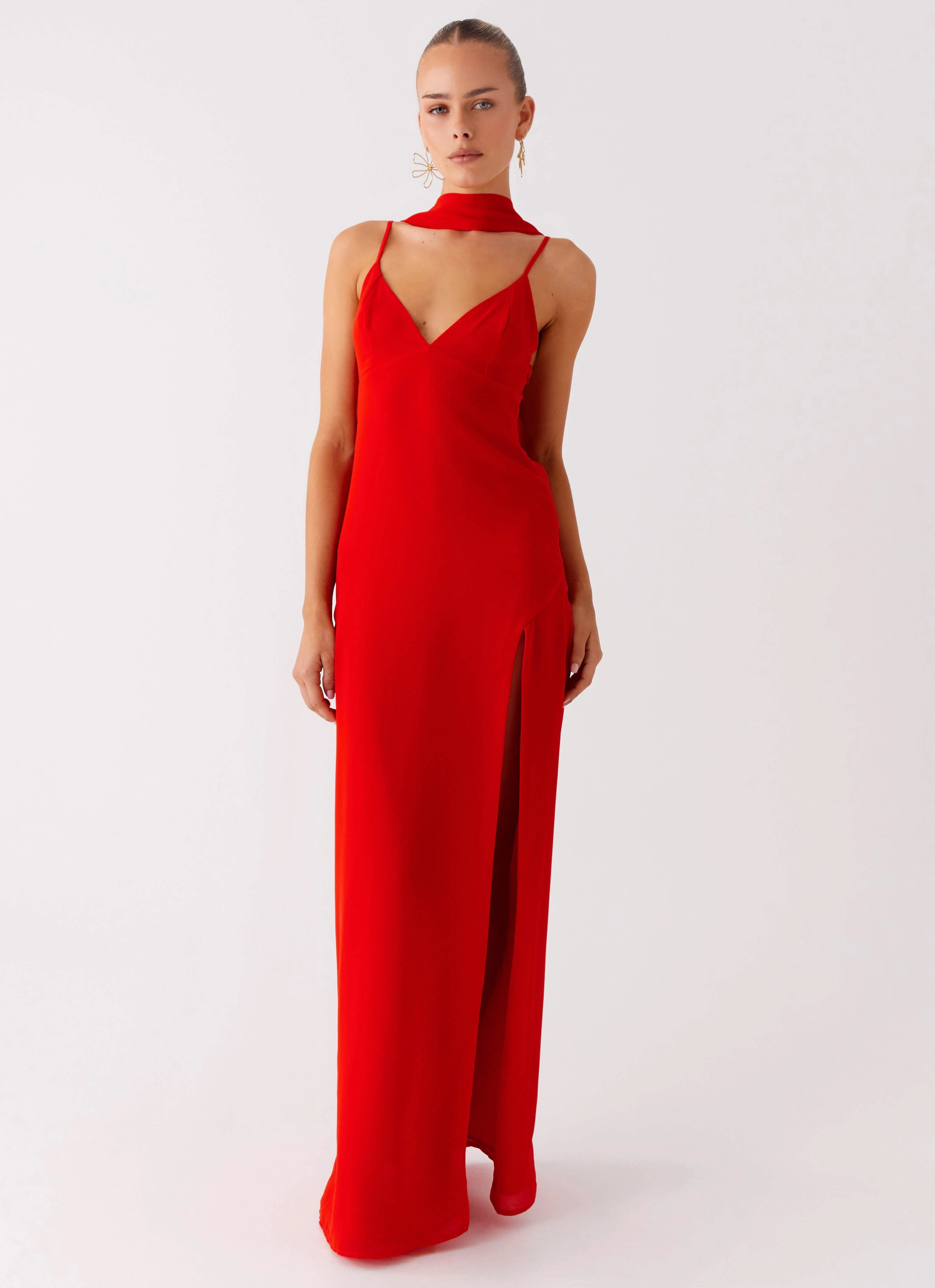 Yorke Scarf Maxi Dress - Raspberry Red