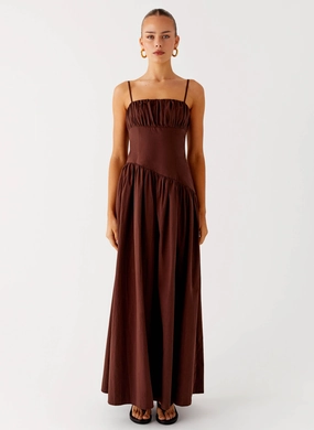 Yuna Drop Waist Maxi Dress - Chocolate