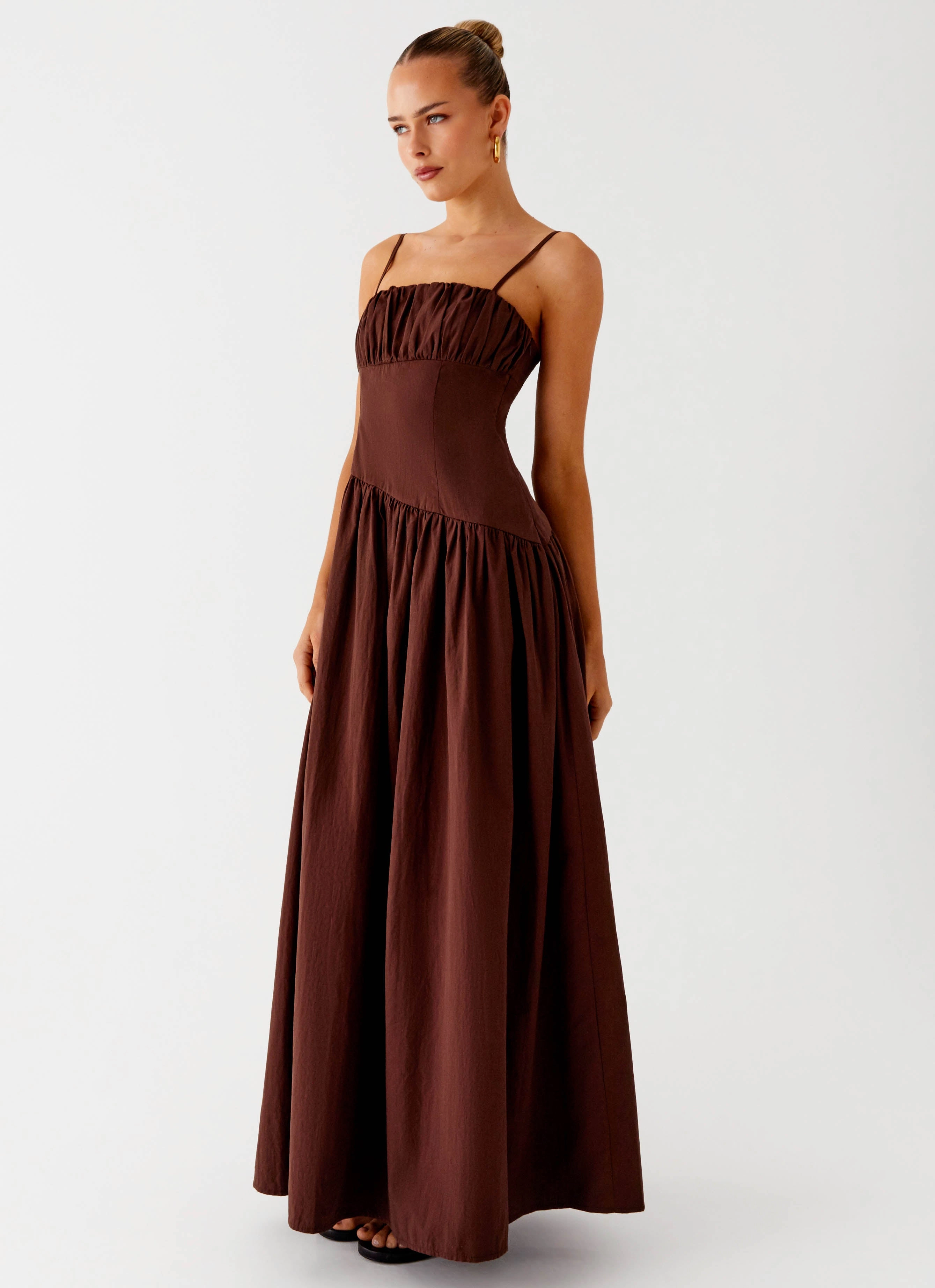 Yuna Drop Waist Maxi Dress - Chocolate
