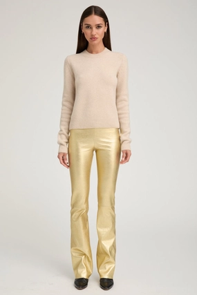 Modern Cut Yoga Class Beginner Level Metallic Gold Leather Micro Flare