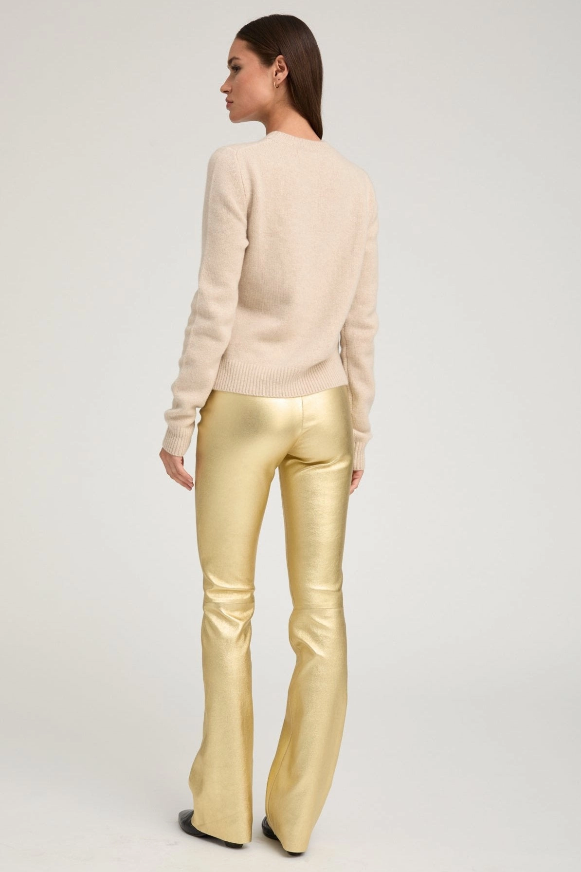 Metallic Gold Leather Micro Flare Smart Wear