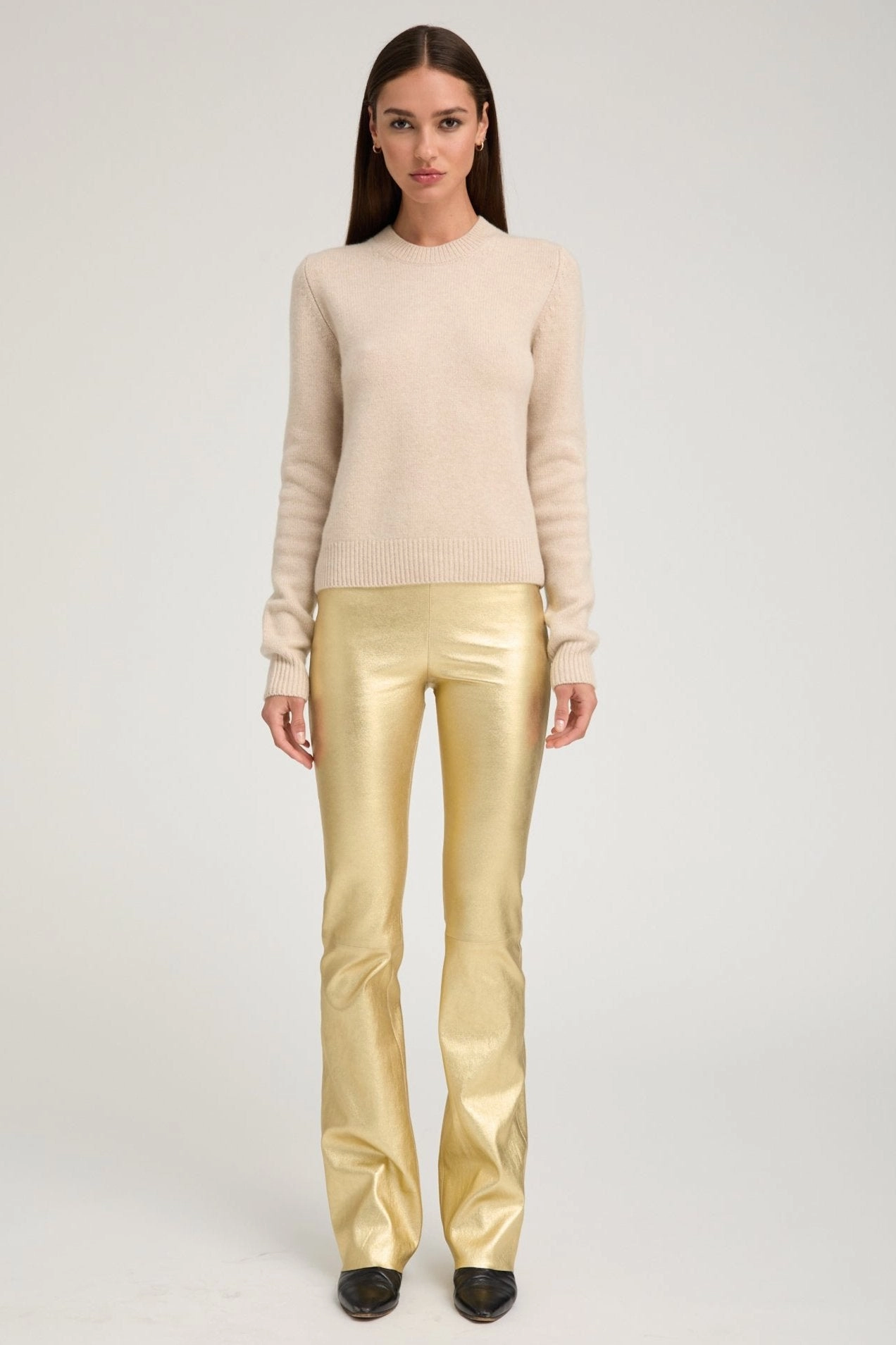 Metallic Gold Leather Micro Flare Outdoor Lover Eco Friendly Chic Stretch Fit