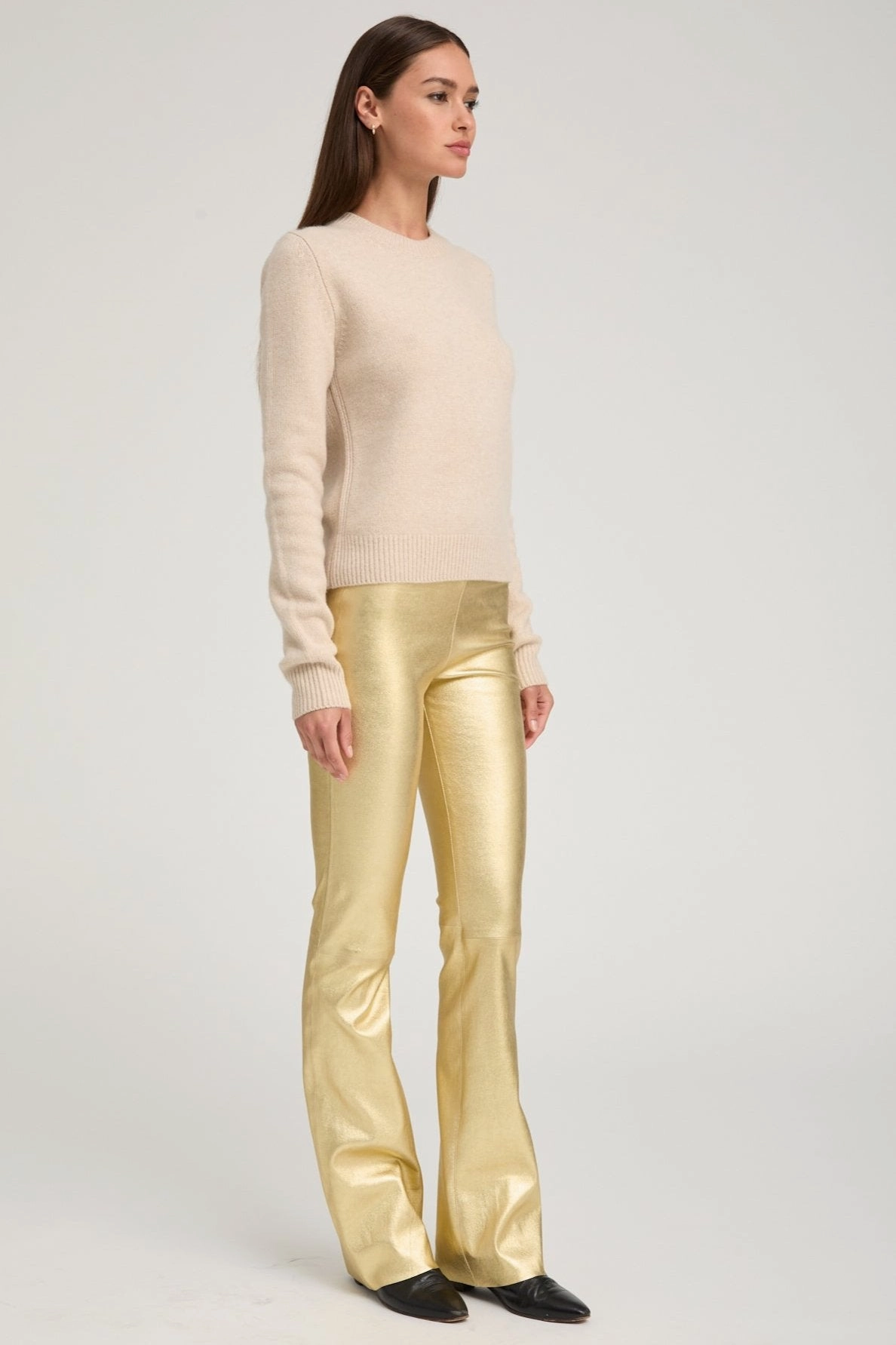 Metallic Gold Leather Micro Flare Non-slip Fit