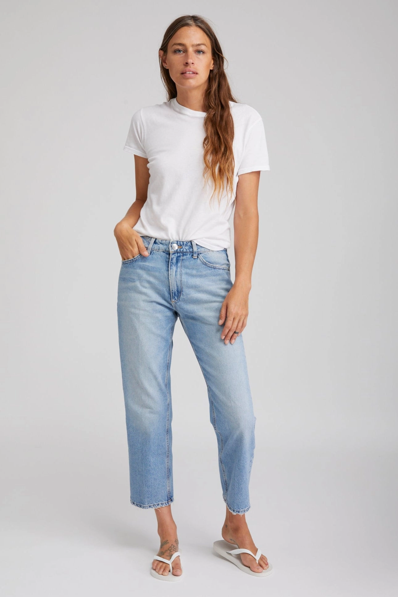 Roll Up Sleeve System Victoria Cropped Straight Leg Denim